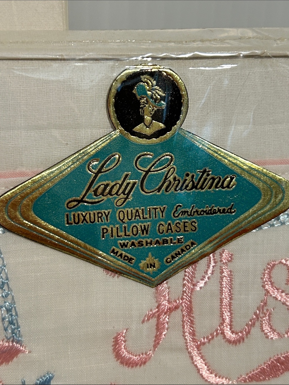 Vintage  Lady Christina His & Hers embroidered pillowcases sealed